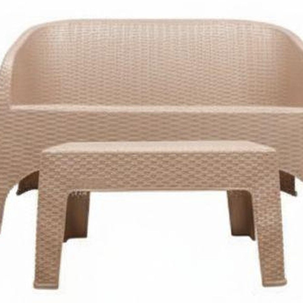 Four Piece Taupe Plastic Outdoor Patio Set With Table  Warm Home View
