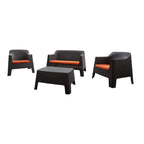 Four Piece Espresso and Beige Plastic Upholstered Cushions Outdoor Patio Set With Table  Warm Home View