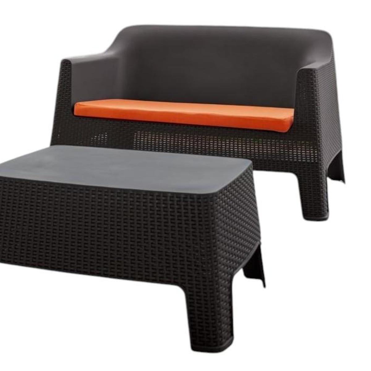 Four Piece Espresso and Beige Plastic Upholstered Cushions Outdoor Patio Set With Table  Warm Home View