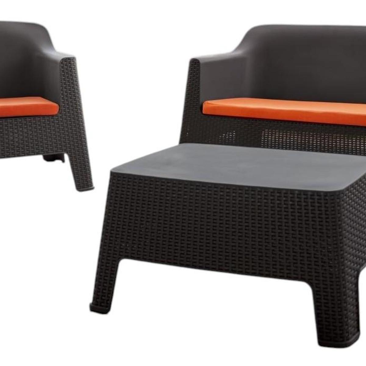 Four Piece Espresso and Beige Plastic Upholstered Cushions Outdoor Patio Set With Table  Warm Home View