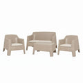 Four Piece Taupe and Beige Plastic Upholstered Cushions Outdoor Patio Set With Table  Warm Home View