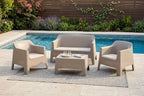 Four Piece Taupe and Beige Plastic Upholstered Cushions Outdoor Patio Set With Table  Warm Home View