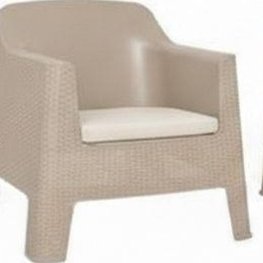 Four Piece Taupe and Beige Plastic Upholstered Cushions Outdoor Patio Set With Table  Warm Home View