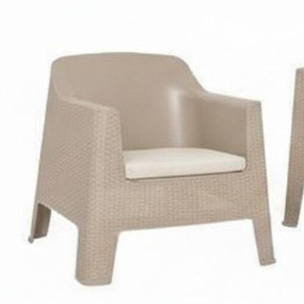 Four Piece Taupe and Beige Plastic Upholstered Cushions Outdoor Patio Set With Table  Warm Home View