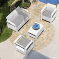 4-Piece Outdoor Patio Conversation Set - White Resin Frame with Beige All-Weather Cushions  Warm Home View