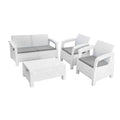 Four Piece White and Beige Plastic Upholstered Cushions Outdoor Patio Set With Table  Warm Home View