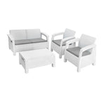 4-Piece Outdoor Patio Conversation Set - White Resin Frame with Beige All-Weather Cushions  Warm Home View