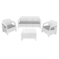 Four Piece White and Beige Plastic Upholstered Cushions Outdoor Patio Set With Table  Warm Home View