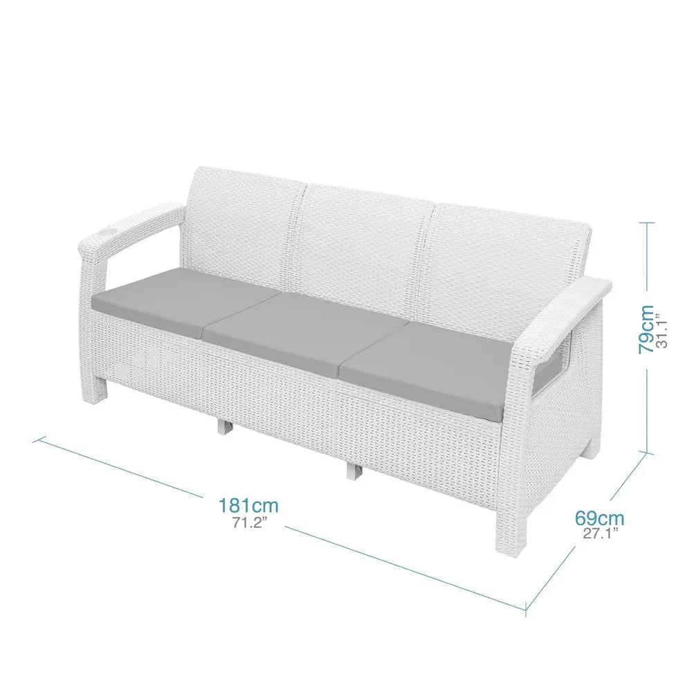 4-Piece Outdoor Patio Conversation Set - White Resin Frame with Beige All-Weather Cushions  Warm Home View