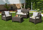 4-Piece Outdoor Conversation Set - Espresso Resin Frame with Beige Upholstered Cushions  Warm Home View