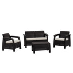 4-Piece Outdoor Conversation Set - Espresso Resin Frame with Beige Upholstered Cushions  Warm Home View