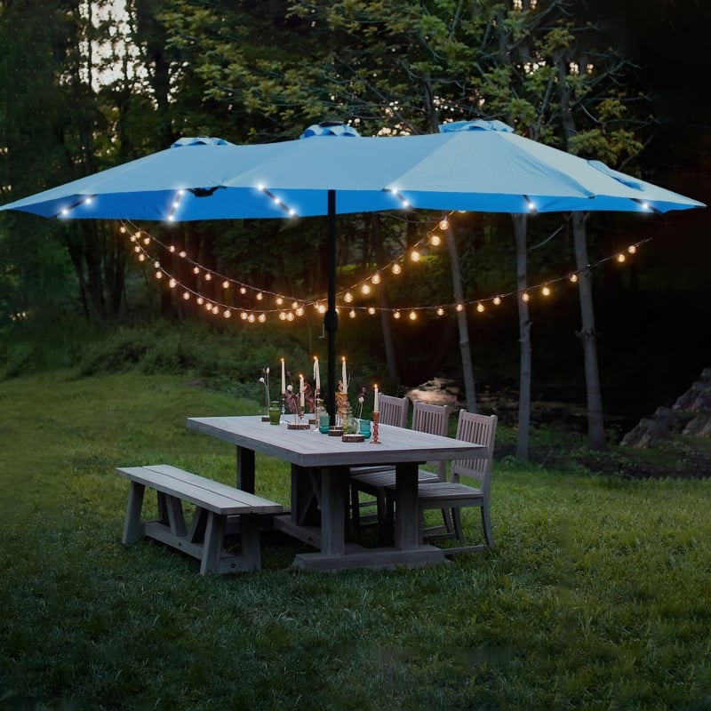 Double-Sided Outdoor Patio Umbrella - Metal, 2-Piece Set  Warm Home View