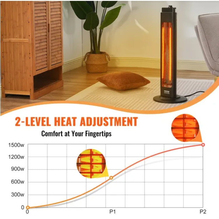 VEVOR Infrared Patio Heater - 1500W Electric Stand, Black  Warm Home View