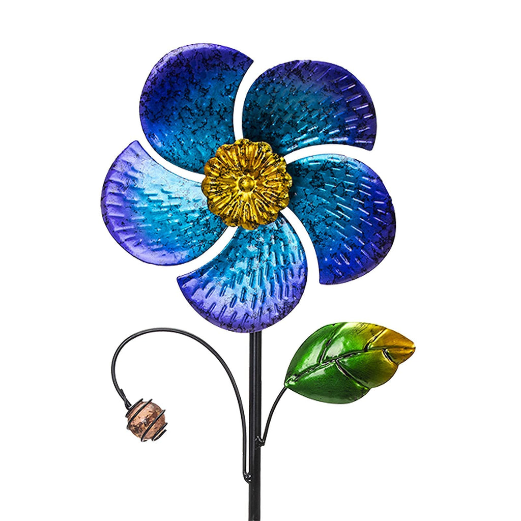 Outdoor Flower Kinetic Wind Spinner - Blue Metal, 1-Piece  Warm Home View