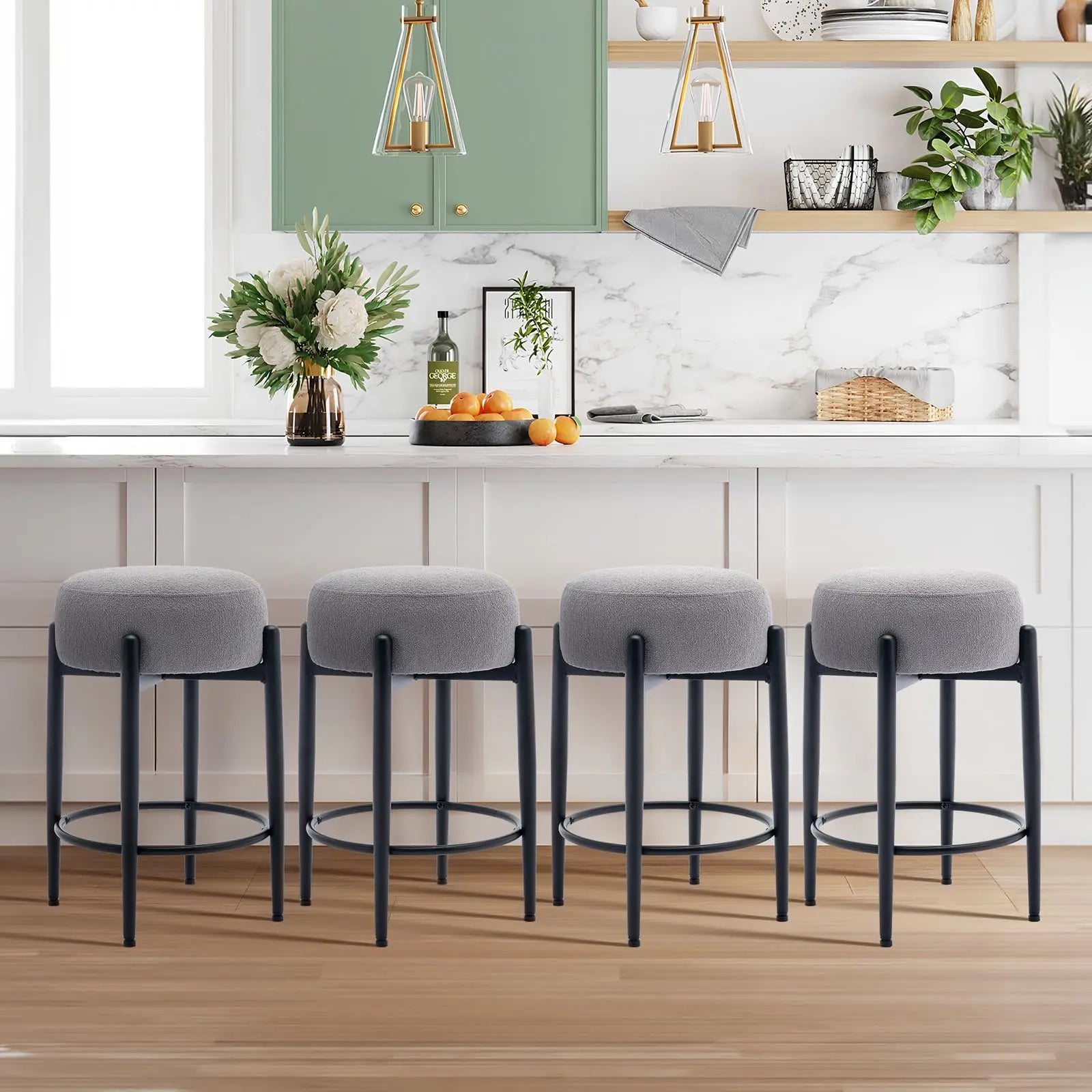 Modern Round Backless Counter Stools Grey 4-Piece  Warm Home View
