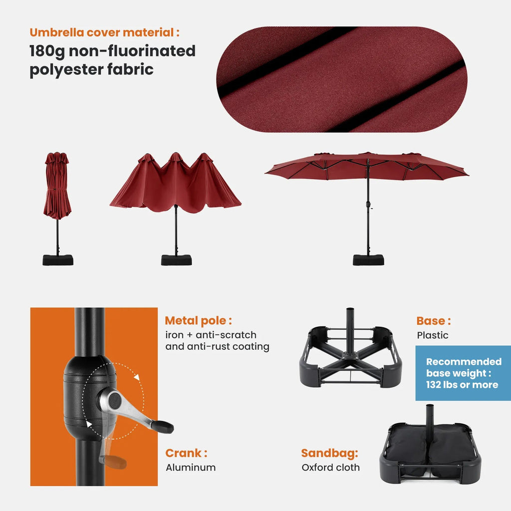 Large Outdoor Patio Umbrella - Polyester, 3-Piece Set  Warm Home View