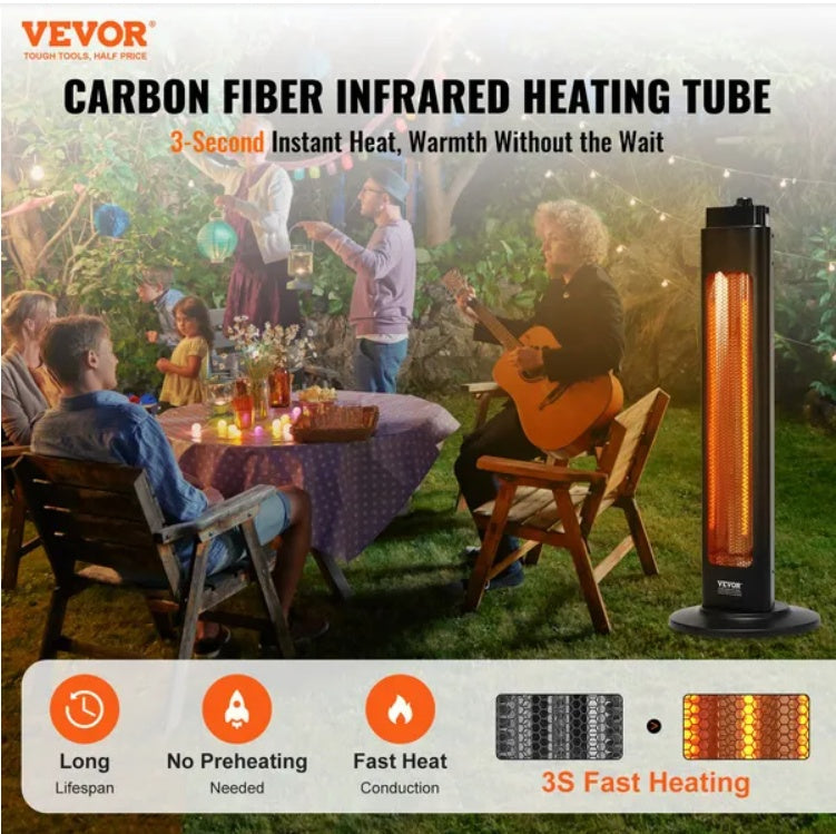VEVOR Infrared Patio Heater - 1500W Electric Stand, Black  Warm Home View