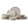 Bestone 12 Piece Round Kitchen Dinnerware Sets，Plates and Bowls setsDishes Plates Bowls Dish Set Chip Resistant Ceramic Dinnerware Set Dishwasher/Microwave SafeService for 4Brown  Warm Home View
