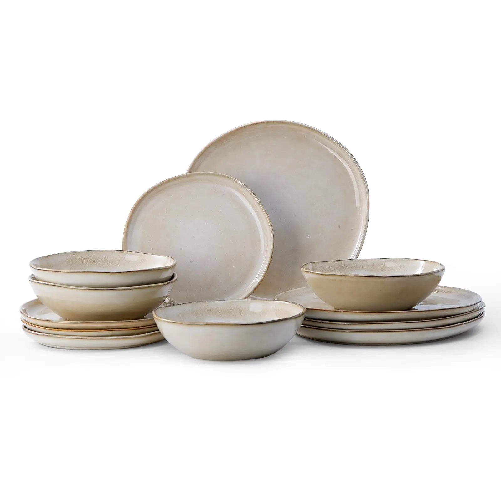 Bestone 12 Piece Round Kitchen Dinnerware Sets，Plates and Bowls setsDishes Plates Bowls Dish Set Chip Resistant Ceramic Dinnerware Set Dishwasher/Microwave SafeService for 4Brown  Warm Home View