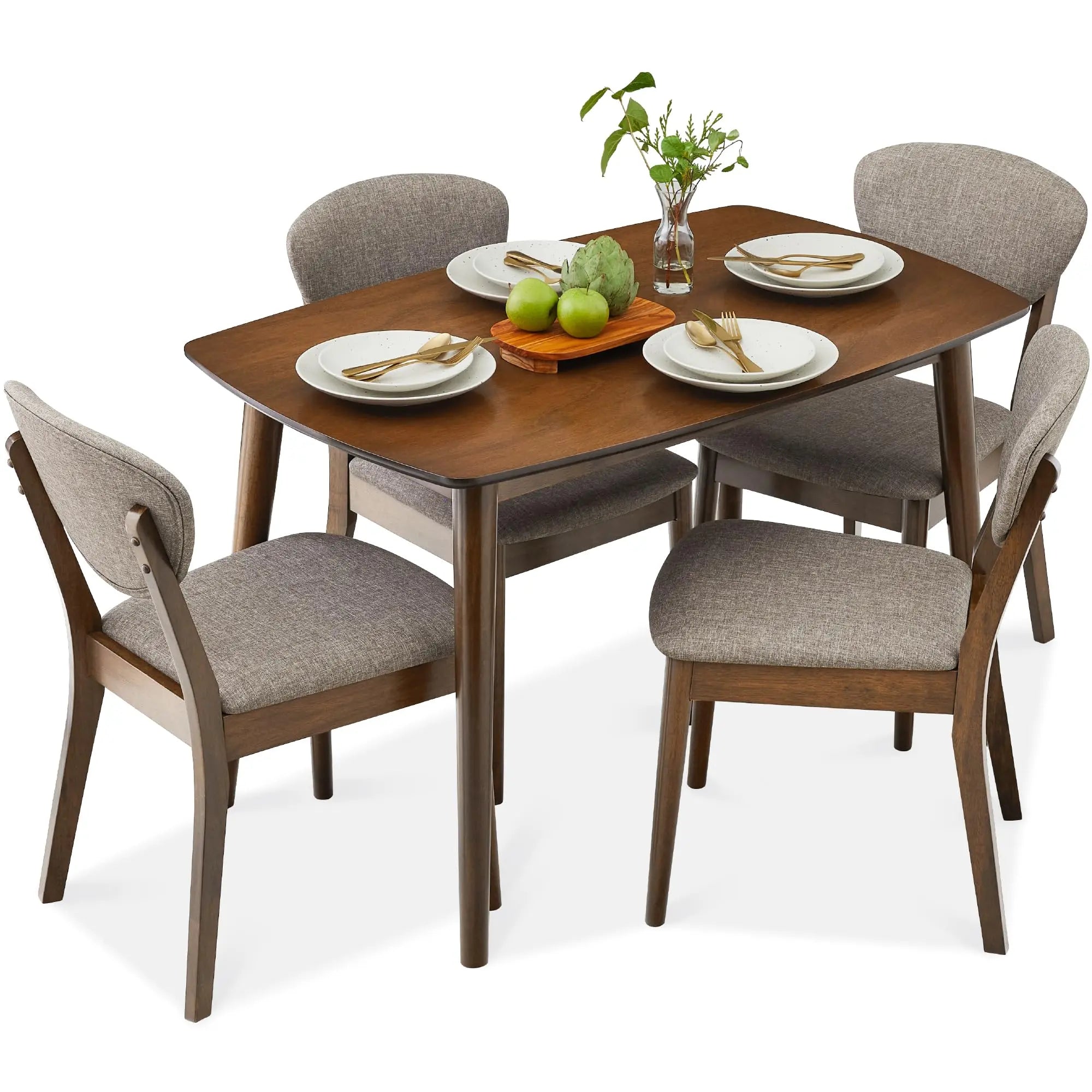 Mid-Century Modern Dining Set Walnut/Gray 5-Piece  Warm Home View