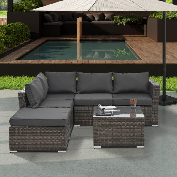 4-Piece Seasonal PE Wicker Patio Furniture Set with Tempered Glass Table - Brown  Warm Home View