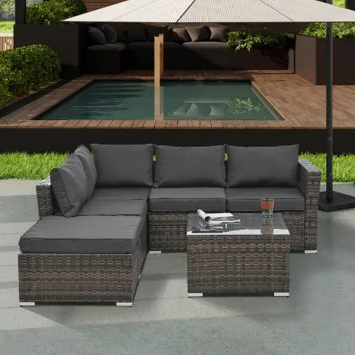 4-Piece Seasonal PE Wicker Patio Furniture Set with Tempered Glass Table - Brown  Warm Home View