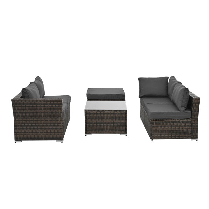4-Piece Seasonal PE Wicker Patio Furniture Set with Tempered Glass Table - Brown  Warm Home View