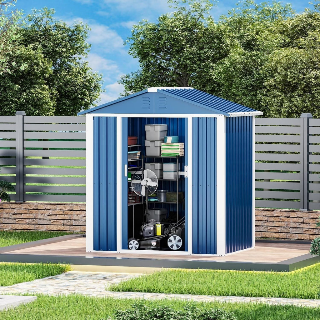 Sloping Roof Outdoor Metal Utility Shed - Galvanized Steel, 1-Piece  Warm Home View