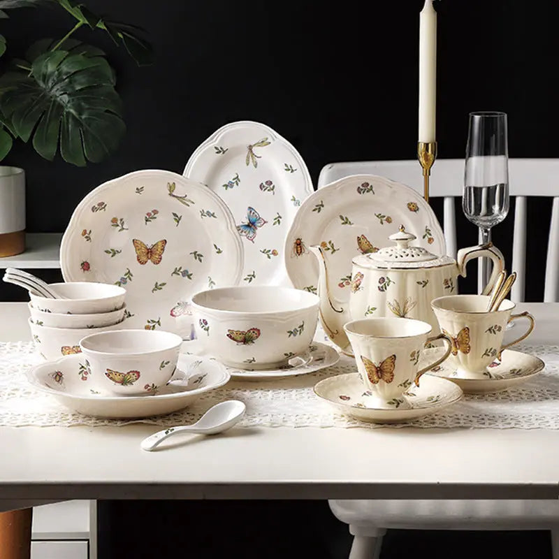 Vintage Dragonfly Butterfly Ceramic Dinnerware Set  Warm Home View