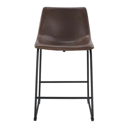 Set of 2 Industrial Brown Faux Leather Counter Stools with Powder-Coated Metal Base  Warm Home View