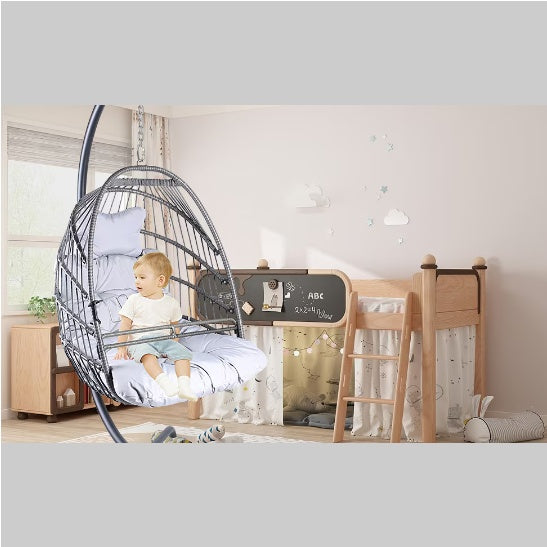 Swing Egg Chair with Stand - Gray Iron/Wicker, 1-Piece  Warm Home View