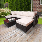 Outdoor Garden PE Rattan Sectional Sofa Set - 7-Piece, Beige  Warm Home View