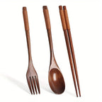 3-Piece Solid Wood Dinnerware Set with Utensils  Warm Home View