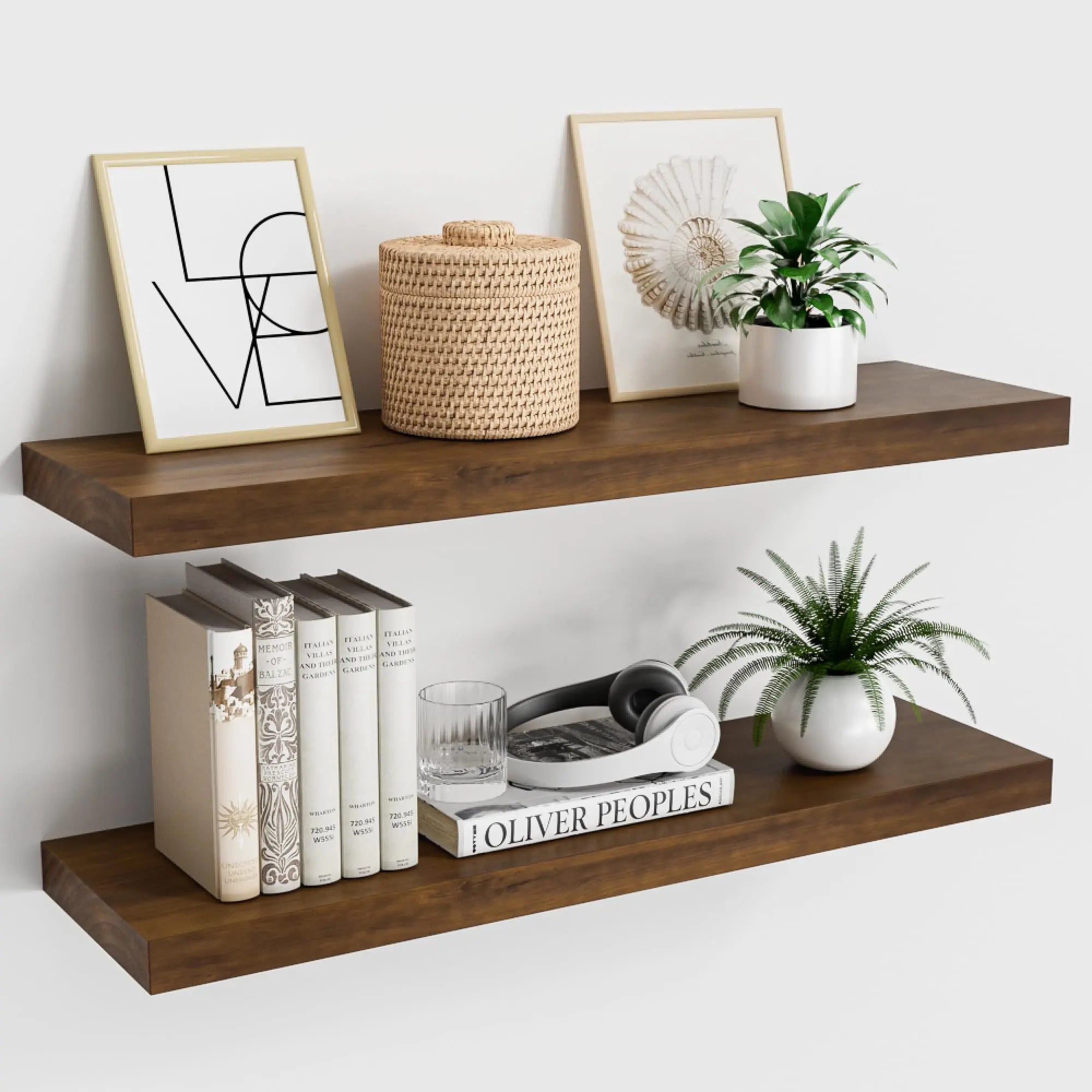 Vivelove Natural Wood Floating Shelves 24 inches Long - Deep Wall Shelves for Bedroom - Floating Shelves for Wall - Rustic Wooden Home Decor Plant DisplayMounted Invisible BracketSet of 2  Warm Home View
