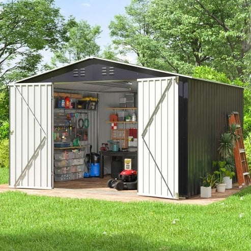 Anti-Corrosion Metal Outdoor Garden Storage Shed - Galvanized Iron, 1-Piece  Warm Home View