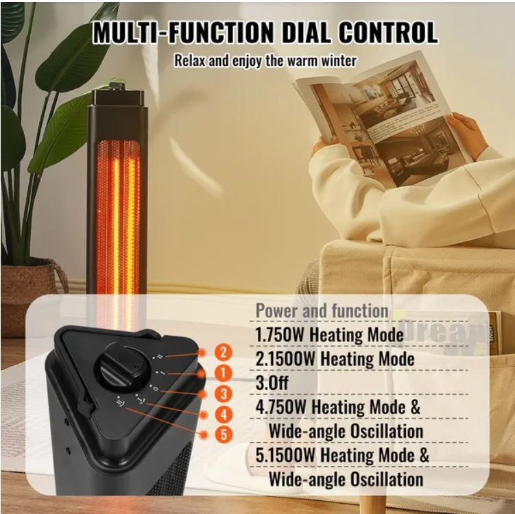 VEVOR Infrared Patio Heater - 1500W Electric Stand, Black  Warm Home View