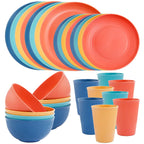 LIYH 32pcs Wheat Straw Dinnerware Set for 8 Wheat Straw Plates and Bowls SetReusable Plastic PlatesCamper Dish SetsUnbreakable Dinnerware  Warm Home View