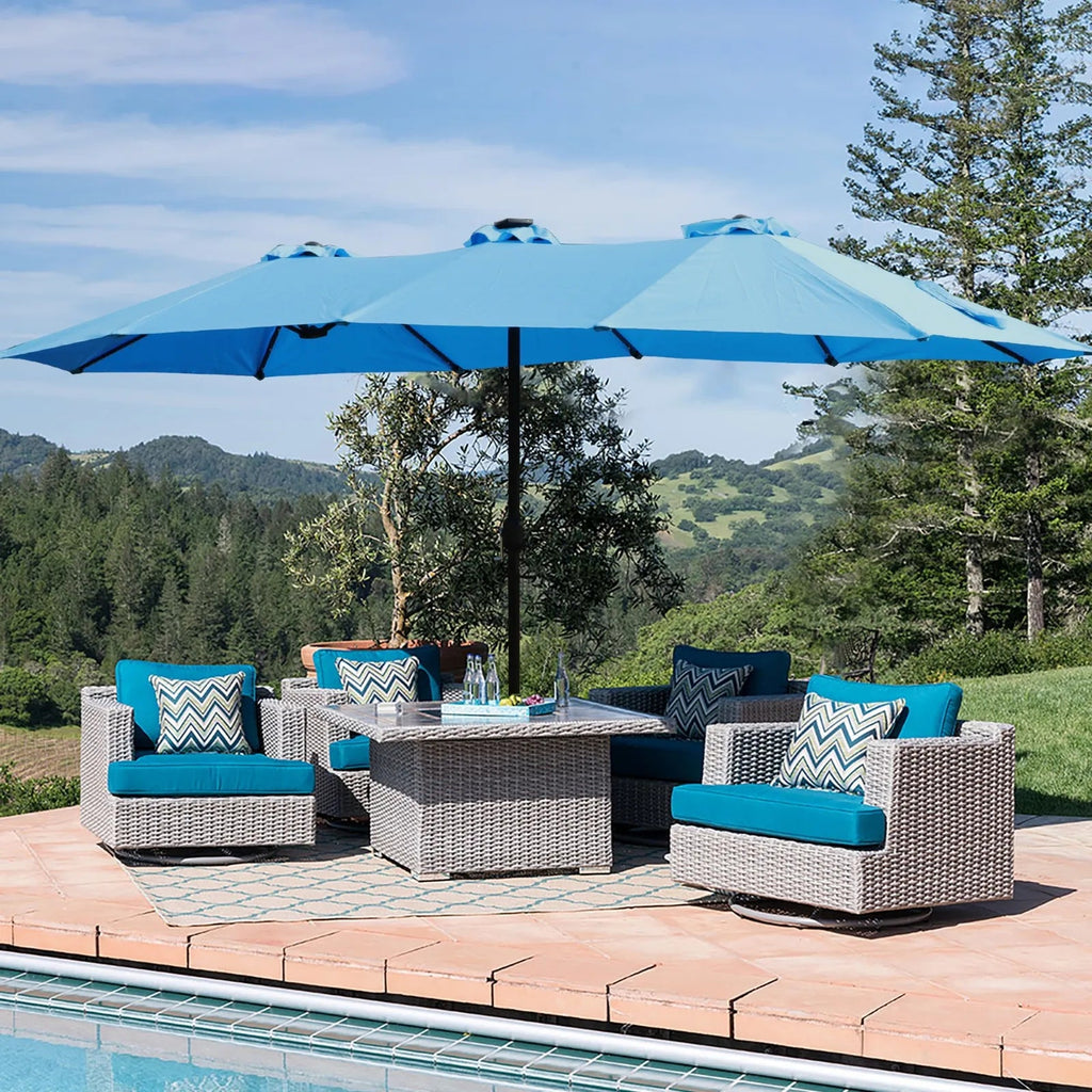 Double-Sided Outdoor Patio Umbrella - Metal, 2-Piece Set  Warm Home View