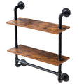 YMYNY Industrial Pipe Shelf Bracket 2 Tiers Retro Wall Mounted Floating Shelf Wood Look DIY Storage Shelving Bookshelf UHRF-TM014  Warm Home View