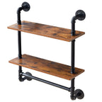 YMYNY Industrial Pipe Shelf Bracket 2 Tiers Retro Wall Mounted Floating Shelf Wood Look DIY Storage Shelving Bookshelf UHRF-TM014  Warm Home View