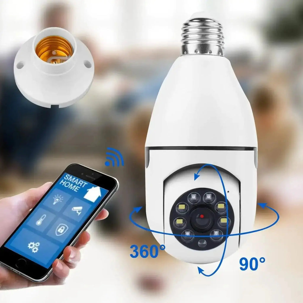 1080P Light Bulb Camera 360 Degree Wireless Wifi for smart home security with remote access via smartphone.