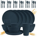 Wheat Straw Dinnerware Sets - SGAOFIEE 36 Piece Unbreakable Dinnerware Sets Reusable Wheat Straw Plates and Bowls Sets Travel Camping Cutlery Set Dishwasher Microwave Safe Dinnerware-Blue  Warm Home View