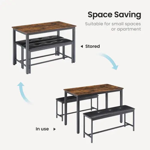 Industrial Style Dining Table Set Rustic Brown 3-Piece  Warm Home View