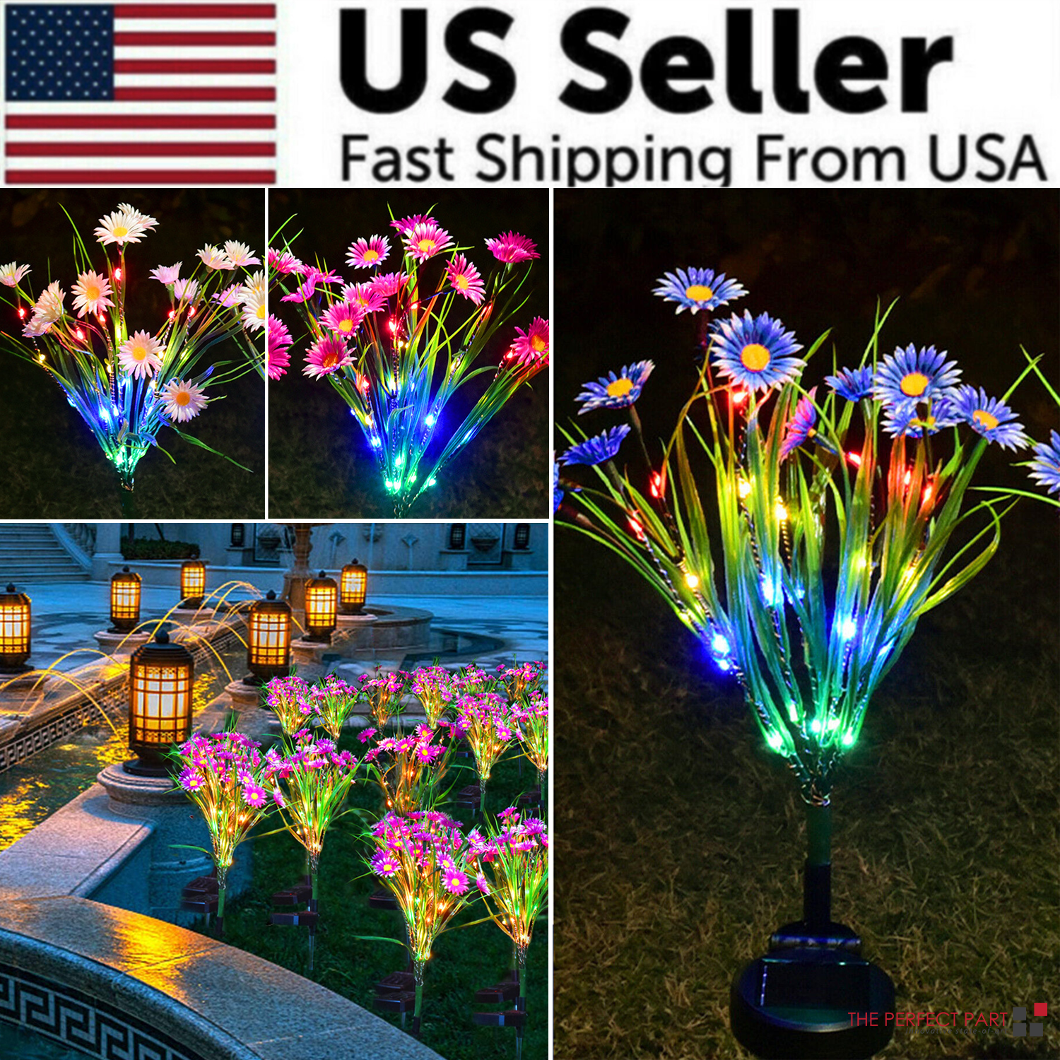 Solar Garden Stake Lights - LED Flower Waterproof, 1-Piece  Warm Home View