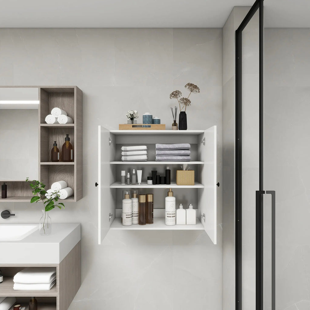 C2 Closet Shelves for bathroom,Wooden Closet System Modular With 2 Doors Shelves Wall Mount Organizer Modern Shelving for Walk in Closet Organization Bedroom Built in Clothes Storage 31.49''W x 16.04''D x 31.49''H  Warm Home View
