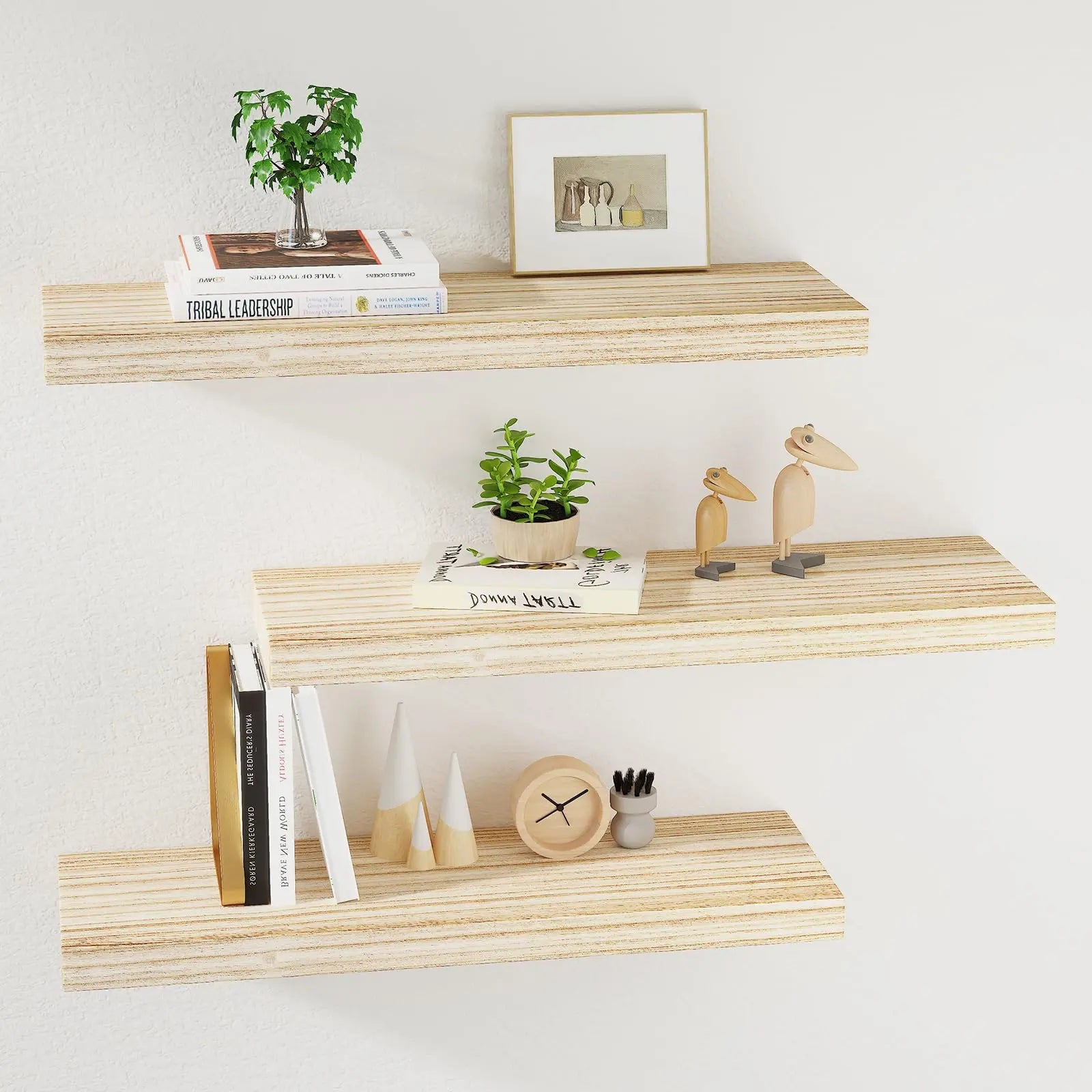 BOFIRE Wall Shelves Floating Shelves for Wall Wall Mounted Wood Shelves for Bedroom Laundry Living Room Solid Wood Display Shelves Decor (Wood 17 Inches)  Warm Home View