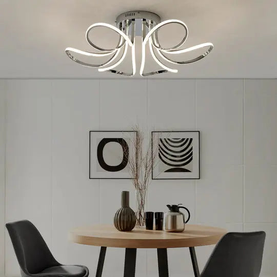 6  Petal Flower LED Strip Flush Mount Lamp // Chrome and  Dimmable  Warm Home View