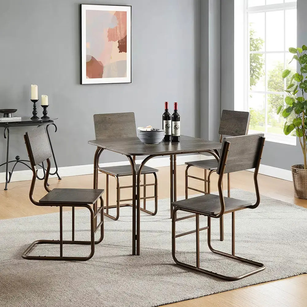 Modern Wood Dining Set Antique Bronze 5-Piece  Warm Home View