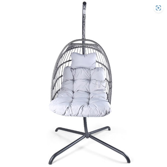 Swing Egg Chair with Stand - Gray Iron/Wicker, 1-Piece  Warm Home View