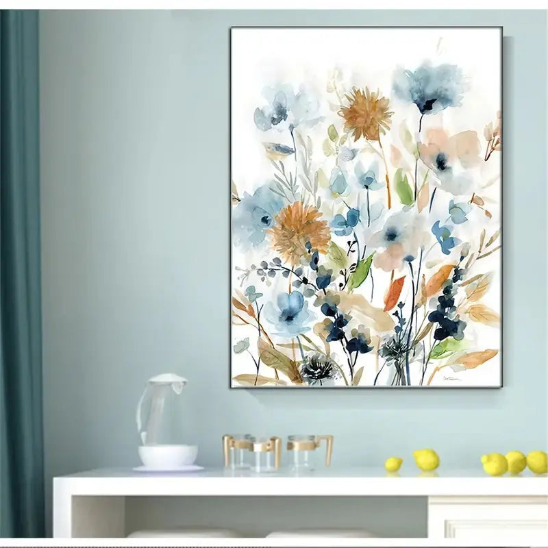 HD Watercolor Floral Botanical Canvas Wall Art Prints  Warm Home View